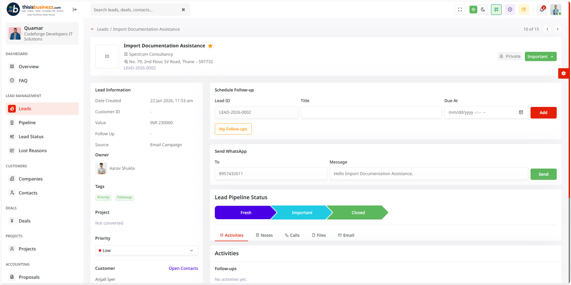 CRM lead details view